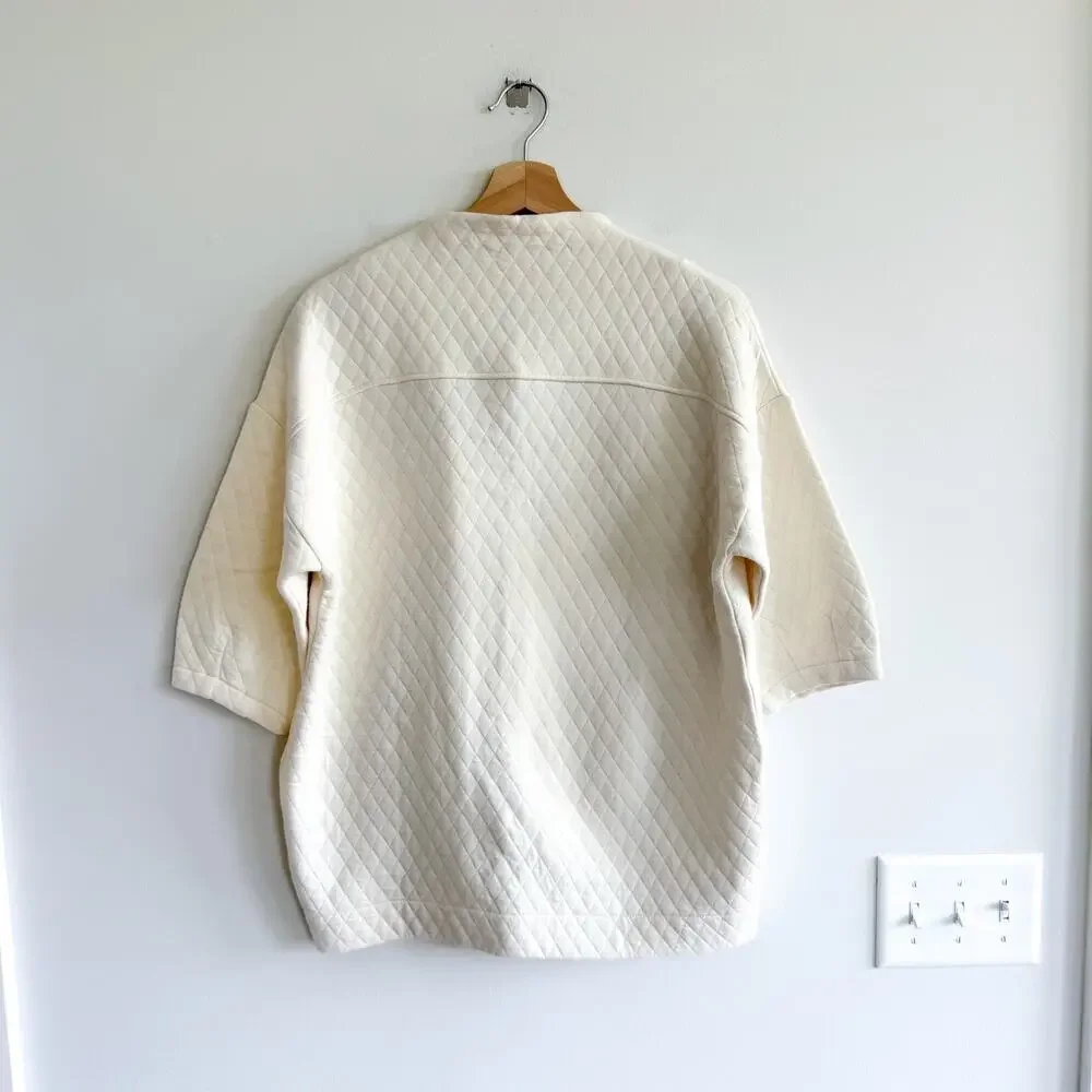 Anthropologie Bella Luxx Asymmetrical 3/4 Sleeve Quilted Jacket Cream XS NWT